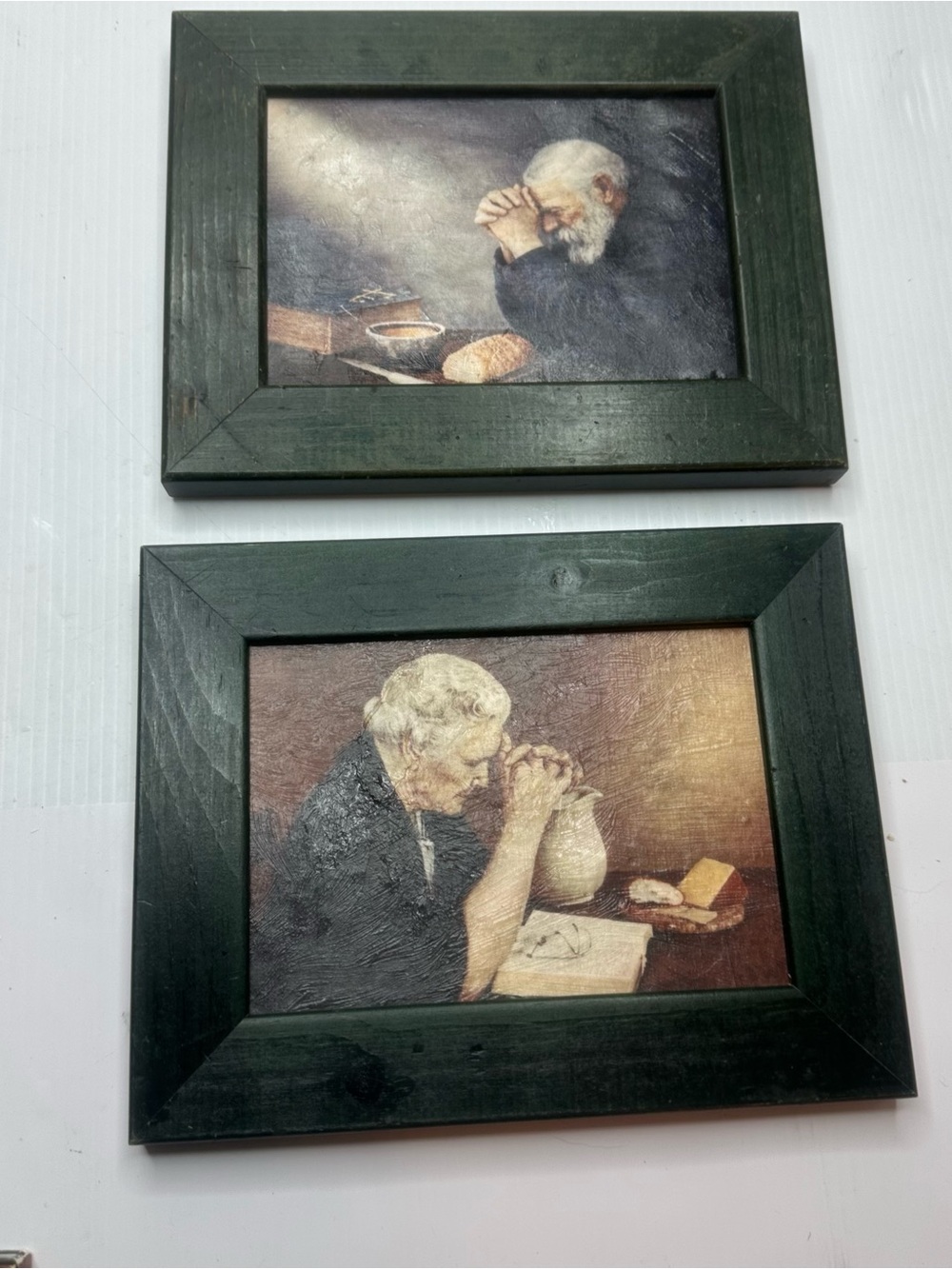 Grace & Gratitude Man Woman Praying Hand-finished Artwork 7x9 Vintage Wood Frame